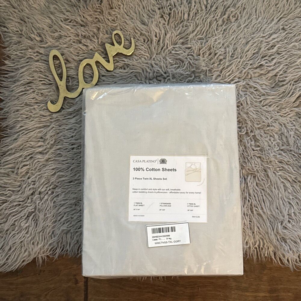 Casa Platino 3PC Twin XL Sheet Set 100% Cotton Grey